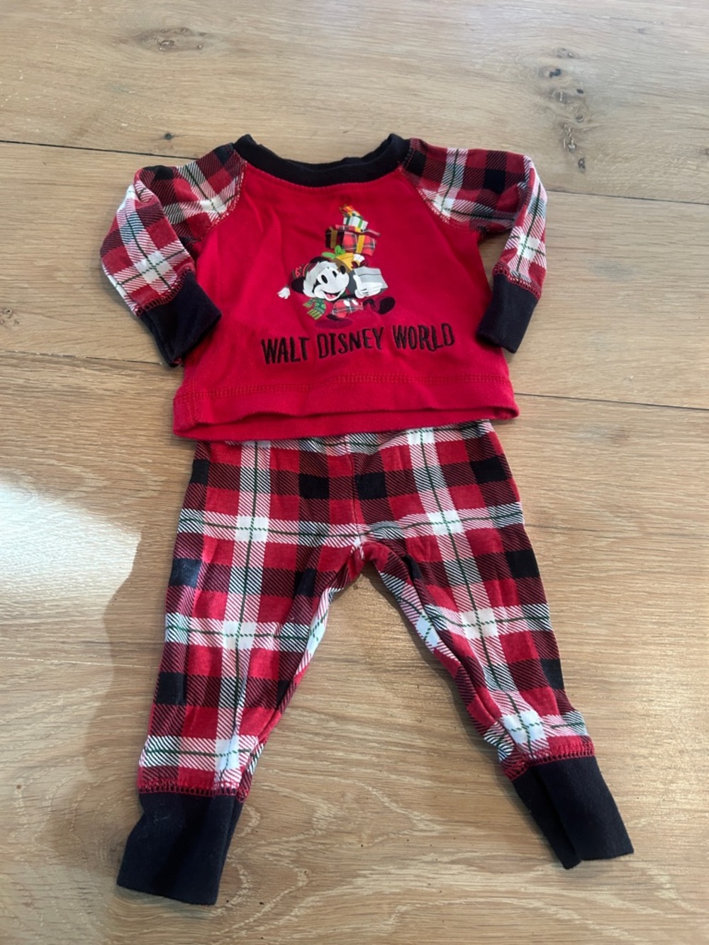 Disney Christmas Red & Black Plaid Kids Pajama Set with Mickey